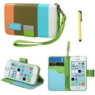 Snap on Cover Fits Apple iPhone 5C Lite Colorful(Sky blue/Olive green/Light orange) Premium Book Style MyJacket Wallet 855 + A Gold Color Stylus/Pen AT&T, Verizon, T Mobile, Boost Moblie, Sprint (does NOT fit Apple iPhone or iPhone 3G/3GS or iPhone 4/4