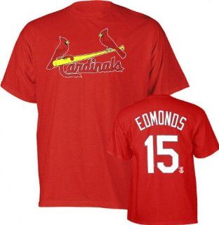 Jim Edmonds Red Majestic Name and Number St. Louis Cardinals T Shirt   Small  Sports Fan T Shirts  Sports & Outdoors
