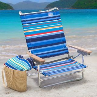 Rio 5 Position Beach Chair   Deep Sea Blue Stripe   Beach Chairs