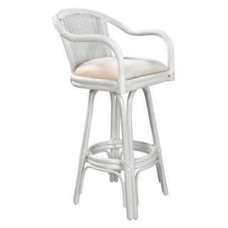 Hospitality Rattan Key West Indoor Swivel Rattan & Wicker 24 in. Counter Stool with Cushion   Whitewash   Bistro Chairs
