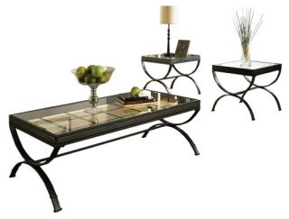 Steve Silver Emerson Rectangle Glass Top 3 Piece Coffee Table Set   Black   Coffee Table Sets