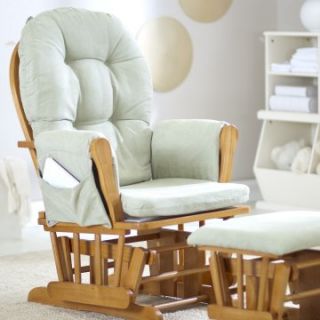 Storkcraft Bowback Glider Rocker & Ottoman Set   Oak/Sage Green   Indoor Rocking Chairs