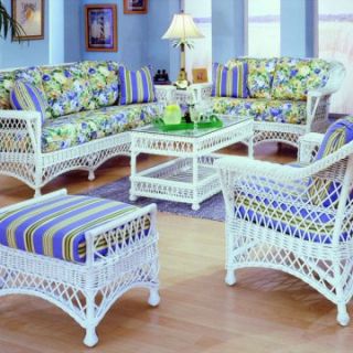 Spice Islands Bar Harbor White Wicker Sunroom Conversation Set   Indoor Wicker Furniture