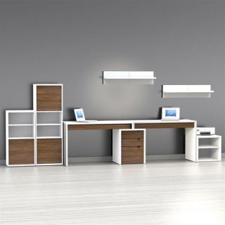 Nexera Liber T 2 Person Desk with Filing Cabinet   White and Espresso   Desks