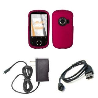 Huawei M835 (Metro PCS) Premium Combo Pack   Magenta Pink Rubberized Shield Hard Case Cover + Atom LED Keychain Light + Micro USB Data Cable + Wall Charger Cell Phones & Accessories