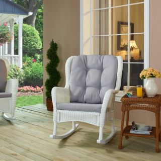 Coral Coast White Wing Back Resin Wicker Rocking Chair with Gray Cushion   Outdoor Rocking Chairs