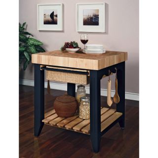 Powell Color Story Antique Black Butcher Block Kitchen Island   Kitchen Islands and Carts