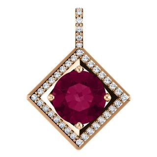 18K Rose Gold 8.00mm Round Cut Rhodolite Garnet and Diamond Pendant Jewelry