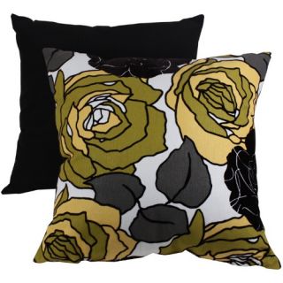 Decorative Yellow and Black Flocked Floral Square Toss Pillow   Decorative Pillows