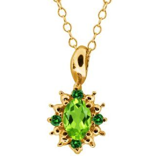 0.58 Ct Oval Green Peridot and Green Diamond 18k Yellow Gold Pendant Jewelry