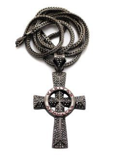 Veritas Aequitas Rhinestone Veritas Aequitas Cross Pendant w/4mm 36" Franco Chain Necklace Hematite MP863HEFC Jewelry