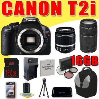 Canon EOS Rebel T2i 18 MP CMOS APS C Digital SLR Camera w/ Canon EF S 18 55mm f/3.5 5.6 IS Lens + Canon EF 75 300mm f/4 5.6 III Telephoto Zoom Lens LPE8 Battery/Charger Filter Kit Backpack DavisMAX 16GB Bundle  Camera & Photo