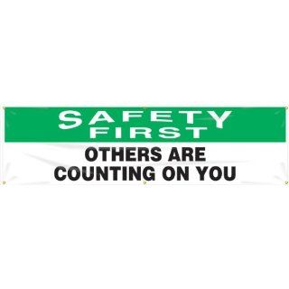 Accuform Signs MBR864 Reinforced Vinyl Motivational Safety Banner "SAFETY FIRST OTHERS ARE COUNTING ON YOU" with Metal Grommets, 28" Width x 8' Length, Black/Green on White Industrial Warning Signs