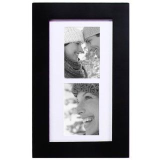 Adeco [PF0037 2] 2 Openings 4"x6" or One Opening 7"x14" Classic Picture Frame   Black, Wood Photo Decoration for Wall Hanging (Horizontal & Vertical)   Double Frames