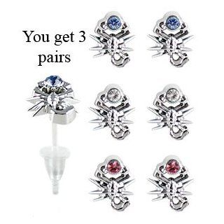Scorpion studs earrings   hypo allergic UPVC posts   white gold plated so looks like real   you get a set of 3   easy to wear, suitable for everyday wear GlitZ JewelZ Jewelry