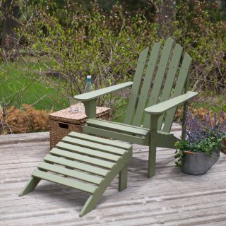 Coral Coast Sage Green Painted Acacia Adirondack Chair with Ottoman   Adirondack Chairs