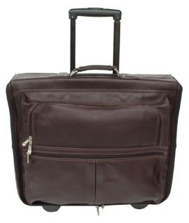 Piel Leather Garment Bag on Wheels   Chocolate   Luggage