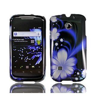 For Cricket Huawei Ascent II M865 Accessory   Blue Flower Design Hard Case Cover Cell Phones & Accessories