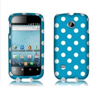 Polka Dots Hard Crystal Plastic Protector Snap On Cover Case For Huawei M865   White Blue Cell Phones & Accessories