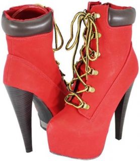 Qupid Pratt 04 Red Women Ankle Boots, 7.5 M US Shoes