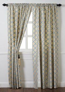 Blue Silk Lattice Rod Pocket 96" Curtain Panel   Quilts