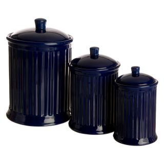 Reco Ribbed Canister Set of 3   Cobalt   Kitchen Canisters