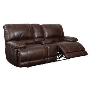 Global Furniture U1953 Leather Console Reclining Loveseat   Brown   Loveseats