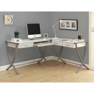 Monarch Hollow Core Metal 3 Piece Corner Desk   White / Silver   Desks