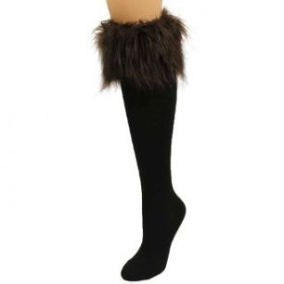 Luxury Divas Brown Furry Boot Topper Knit Knee Hi Socks
