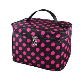 Fuchsia Black Spot Dots Dotted Storage Case Cosmetic Make Up Hand Bag for Woman  Beauty