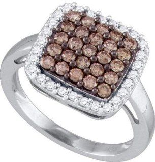 1.07 Carat Cognac Champagne Chocolate Brown Princess Shape Round Diamond Halo Engagement Ring Jewelry