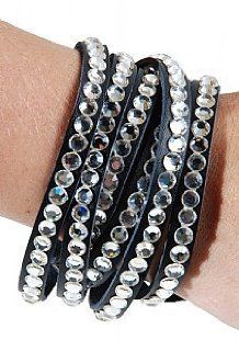 Three Strand Leather and Rhinestone Wrap Cuff Bracelets Jewelry