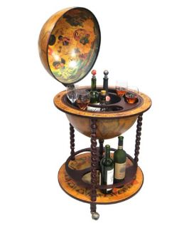 16th Century Italian Style 22 in. Diam. Floor Globe Bar with Twisted Stand   Home Bars