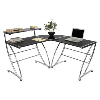 Calico Design Executive L Shaped Table   Chrome/Faux Leather   Desks