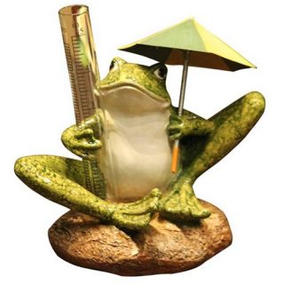 Frog With Umbrella Rain Gauge Cast Resin Garden Statue   Garden Statues