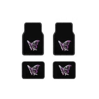 Universal Fit Front and Rear Logo Carpet Floor Mats   Purple Butterfly Automotive