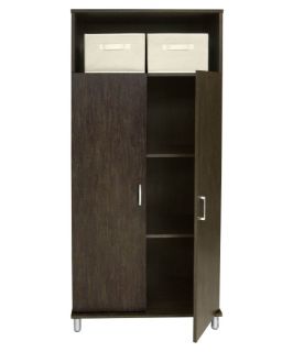 Ameriwood Double Door Pantry Cabinet with Storage Bins   Walnut   Pantry Cabinets