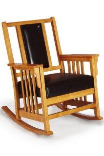 Craftsman Rocking Chair Brown Leather Light Oak  