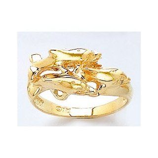 14k Gold Triple Swimming Dolphins High Polishring Million Charms Jewelry