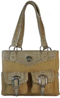 Montana West Womens Western Purse Bucket Tote Handbag with Concho and Buckles (Beige) Clothing
