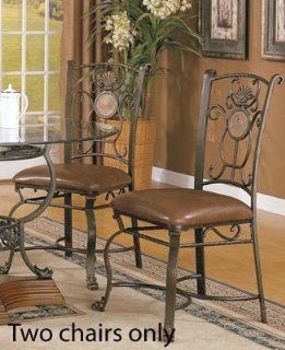 Set of 2 Metal Dining Chairs   Bronze and Brown Finish  
