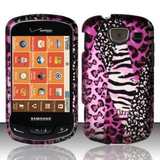Pink Leopard Zebra Animal Kingdom Samsung U380 Brightside Rubberized Texture Snap on Cell Phone Case + Microfiber Bag Cell Phones & Accessories