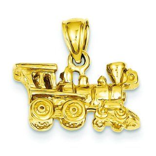 14K Yellow Gold 3 D Locomotive Pendant Train Charm Jewelry