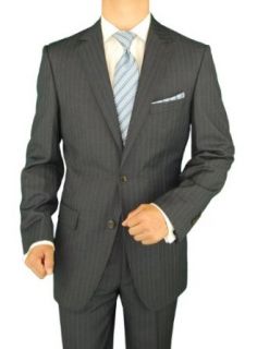 Gino Valentino Men's 2 Button Blue Striped Charcoal Suit at  Mens Clothing store Business Suit Pants Sets