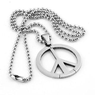 Fashion Stainless Steel Peace Logo Bead Pendant Ball Chain Men's Necklace 19"l Jewelry