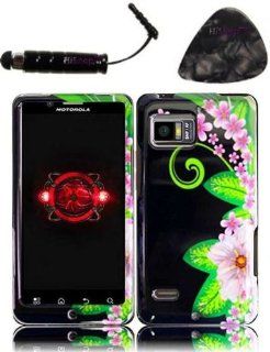 Motorola Droid Bionic XT875 Design Cover   Green Flower Design Snap on Hard Shell Cover Protector Faceplate AND HiShop(TM) Stylus, Guitar Pick/Pry Tool Cell Phones & Accessories