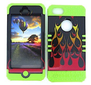 3 IN 1 HYBRID SILICONE COVER FOR APPLE IPHONE 5 HARD CASE SOFT GREEN RUBBER SKIN WILD FLAME GR TP877 KOOL KASE ROCKER CELL PHONE ACCESSORY EXCLUSIVE BY MANDMWIRELESS Cell Phones & Accessories