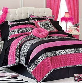 SEVENTEEN Pink & Black Leopard Teen FULL / Queen Comforter Set (3 Piece Set)   Fruit Juices