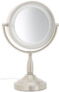 Jerdon LT856N 8.5 Inch Tabletop Two Sided Swivel Halo Lighted Vanity Mirror with 7x Magnification, 16 Inch Height, Matte Nickel Finish  Personal Makeup Mirrors  Beauty