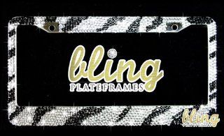 7 ROWS 880+ ZEBRA Print Rhinestone License Plate Frame Bling Diamond Crystals Clear Black Silver  Automotive Electronic Security Products 